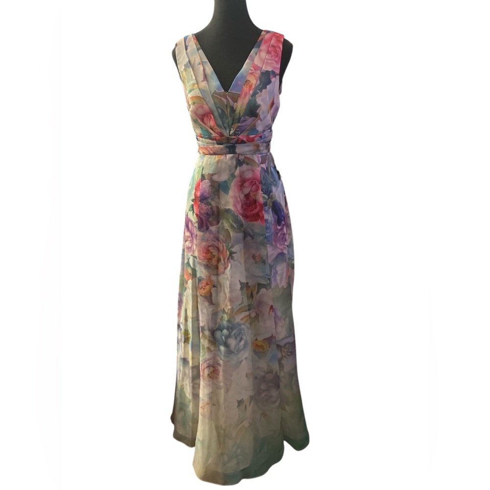 Adrianna Papell Flower Pattern Sleeveless V-Neck Sundress NWT 8
